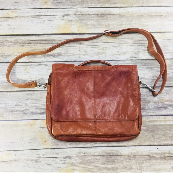 Paul & Taylor Handbags - Cognac Leather Crossbody messenger bag fold over